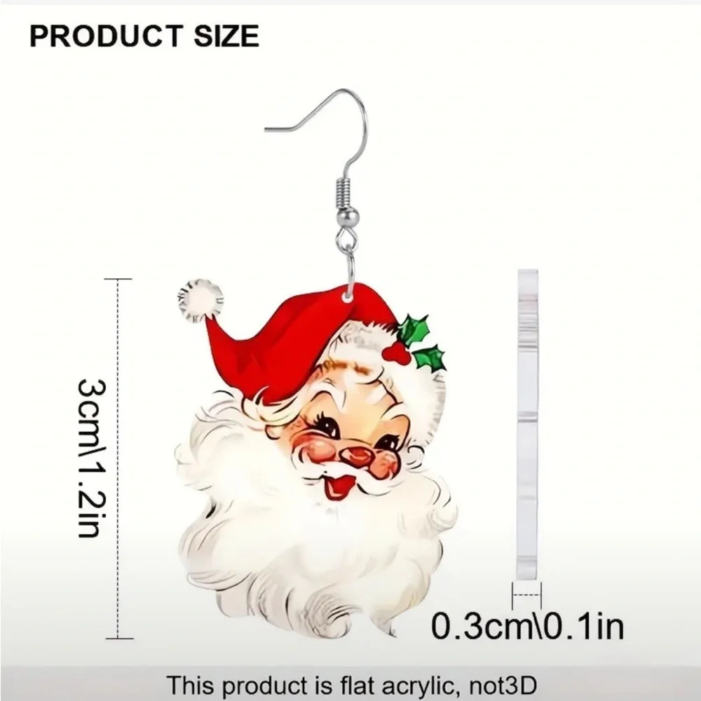 Retro Santa Claus 2D Acrylic Dangle Earrings - Picture 3 of 6